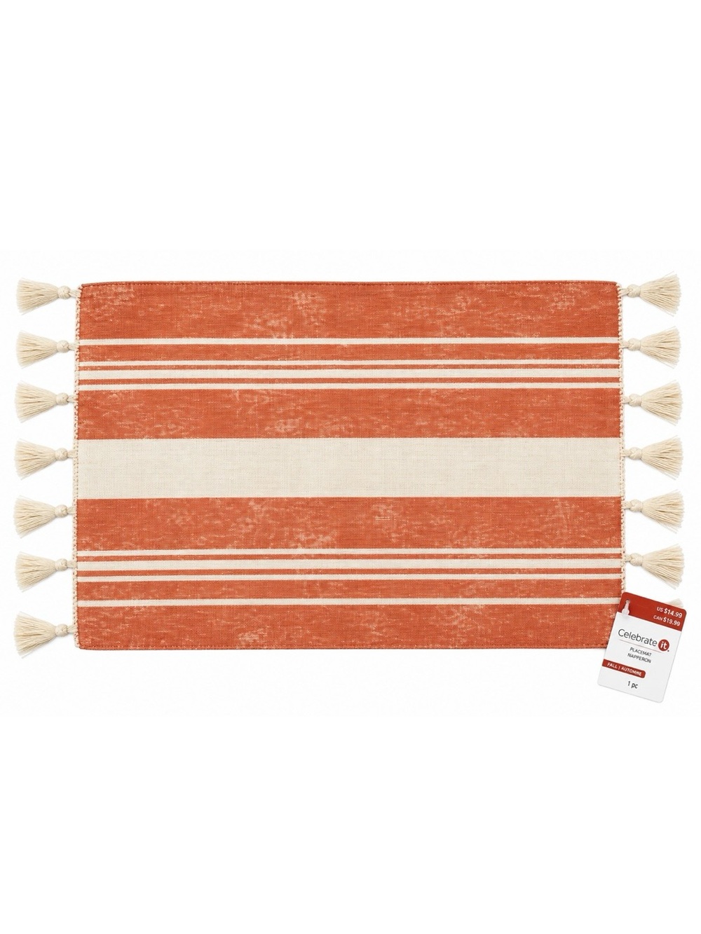 Celebrate It Fall Terracotta & Cream Striped Placemat with Tassels